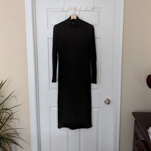 Black Knit Midi Turtleneck Dress
